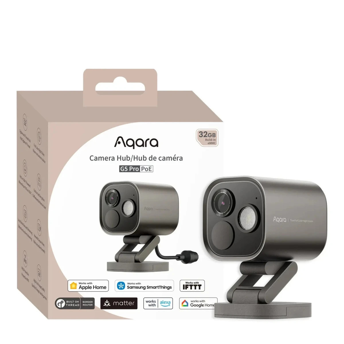 camera inteligenta aqara hub g5 pro, poe, gri cu hub zigbee incorporat